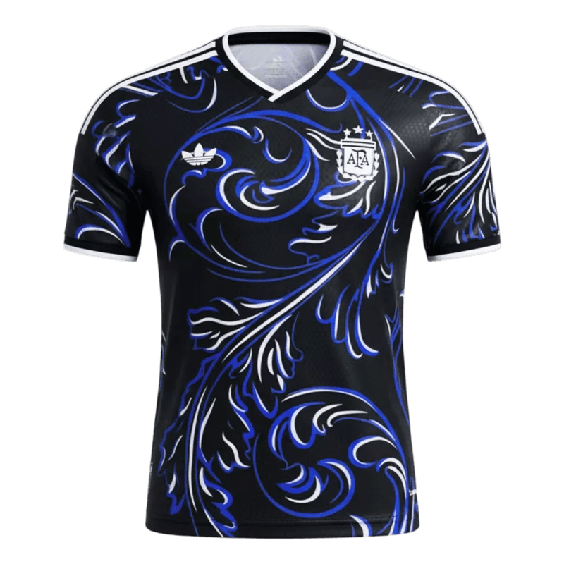 Argentina Away World Cup Jersey 2026 for men by The Jersey World, black soccer jersey with team logo and game details.