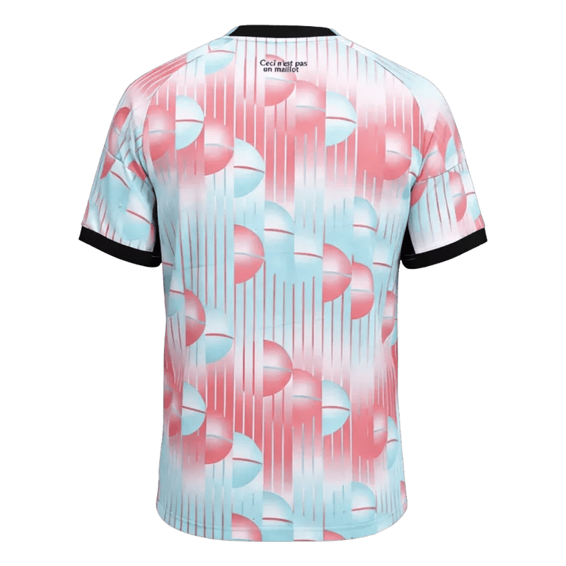 Belgium Away World Cup Jersey 2026 for men, pink and blue, by The Jersey World, featuring team crest and athletic design.