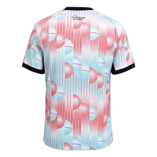Belgium Away World Cup Jersey 2026 for men, pink and blue, by The Jersey World, featuring team crest and athletic design.